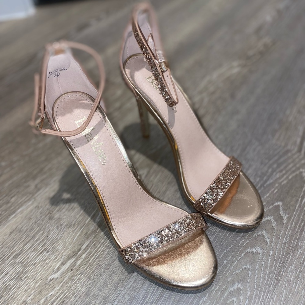 Bella Marie Rose Gold Glitter Barely There Heeled Sandals